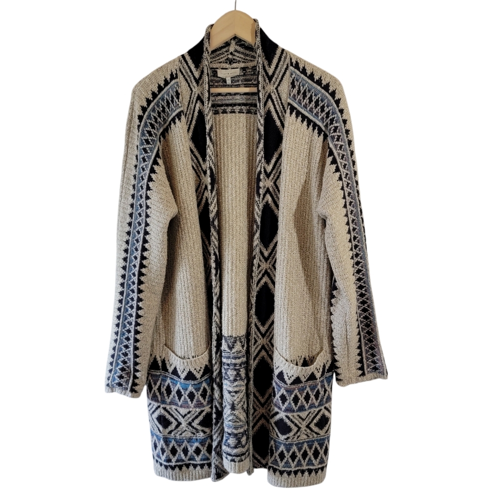 Lucky Brand Women's Aztec Open Front Cardigan Sz XL Pocket Boho Minimalist